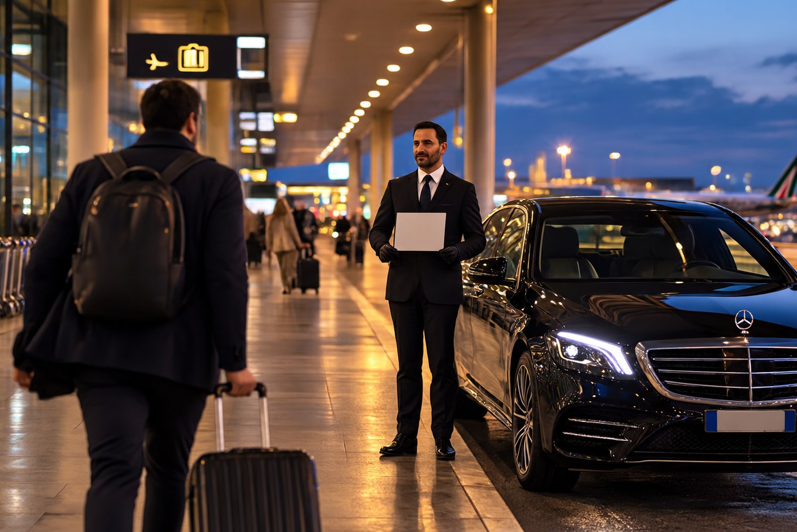 A viagem e a chegada ao terminal de Linate